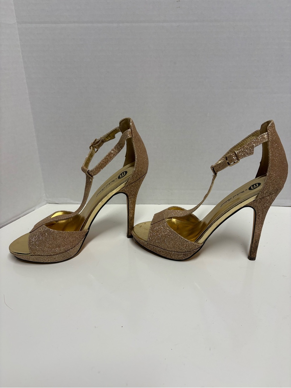 Michael Antonio Rose Gold Glitter T-Strap Stiletto Sandals